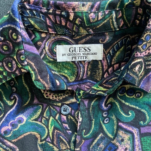 Vintage Guess by Georges Marciano Button Up Shirt, Dark Paisly, Size S - Picture 5 of 6
